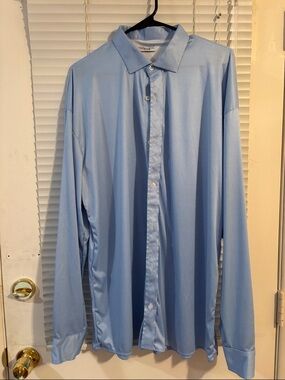 Collars & Co. Blue White Gingham Check longsleeves Dress Collar Polo Shirt 2XL
